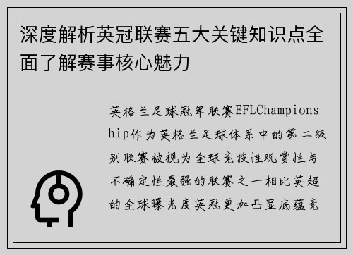 深度解析英冠联赛五大关键知识点全面了解赛事核心魅力 深度解析英冠联赛五大关键知识点全面了解赛事核心魅力